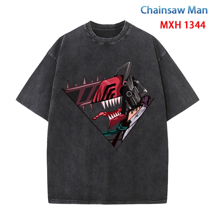 Chainsaw man Anime peripheral pure cotton washed and worn T-shirt from S to 4XL MXH 1344