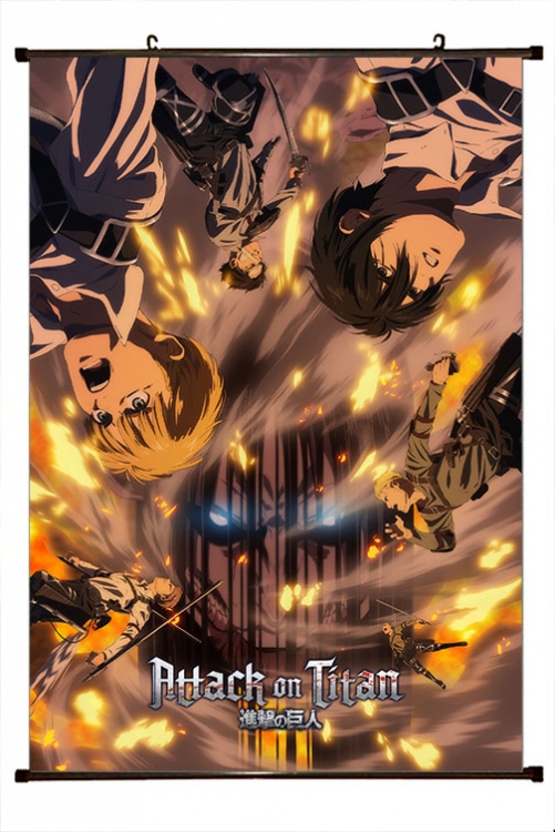 Shingeki no Kyojin Anime black Plastic rod Cloth painting Wall Scroll 60X90CM  J12-383