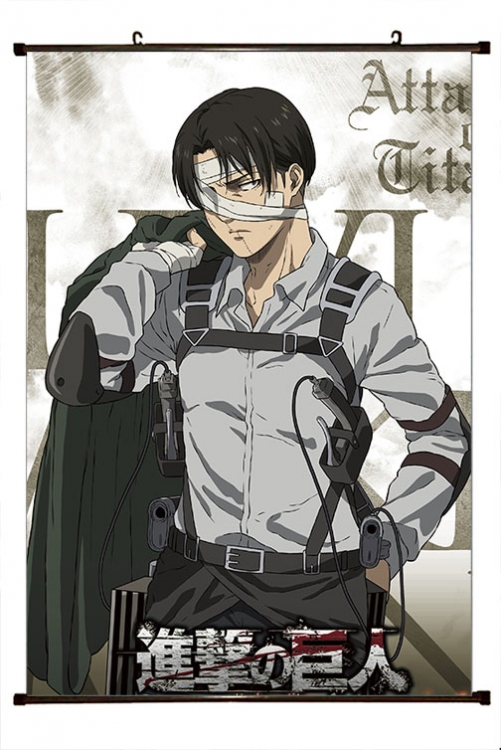 Shingeki no Kyojin Anime black Plastic rod Cloth painting Wall Scroll 60X90CM  J12-368