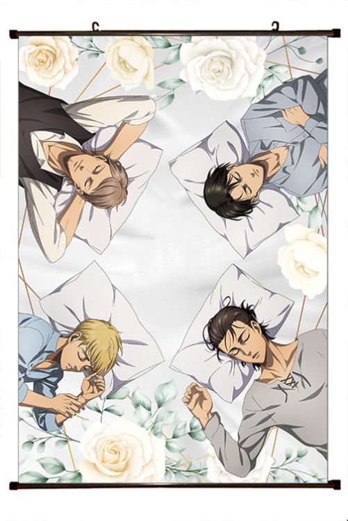 Shingeki no Kyojin Anime black Plastic rod Cloth painting Wall Scroll 60X90CM J12-379
