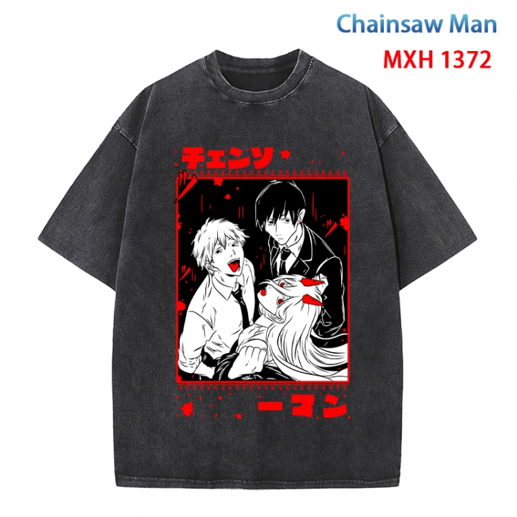 Chainsaw man Anime peripheral pure cotton washed and worn T-shirt from S to 4XL  MXH 1372