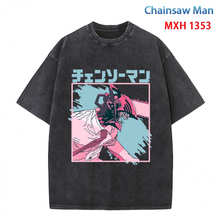 Chainsaw man Anime peripheral pure cotton washed and worn T-shirt from S to 4XL MXH 1353