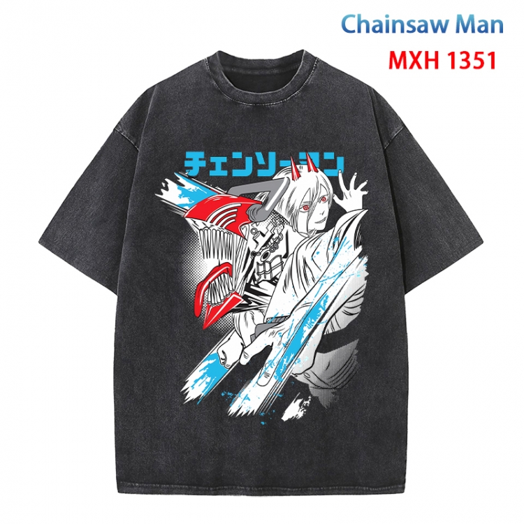 Chainsaw man Anime peripheral pure cotton washed and worn T-shirt from S to 4XL  MXH 1351