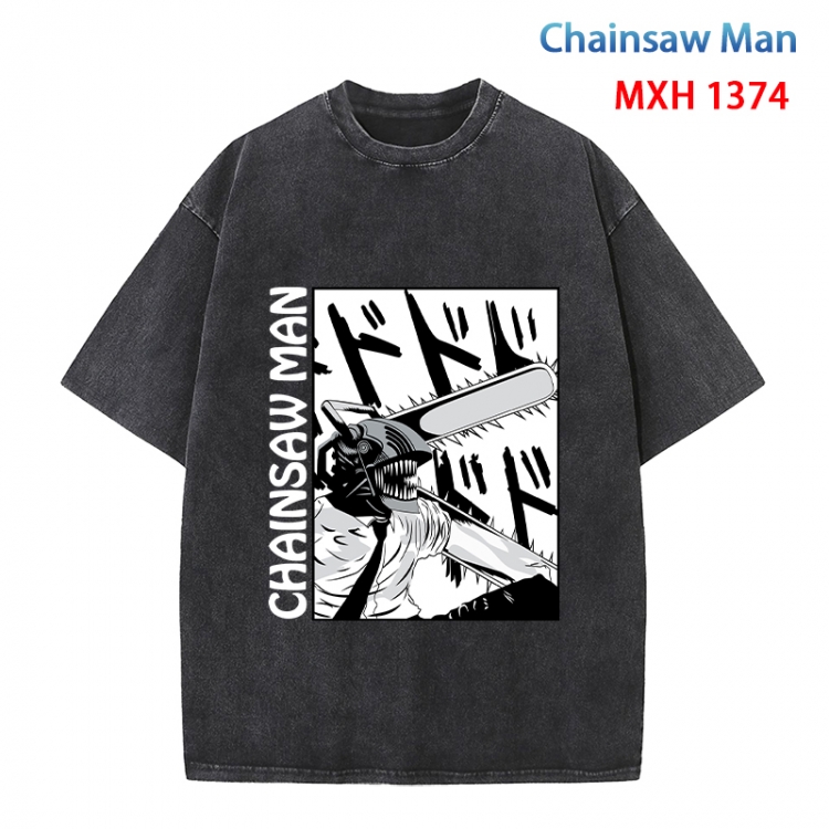 Chainsaw man Anime peripheral pure cotton washed and worn T-shirt from S to 4XL MXH 1374