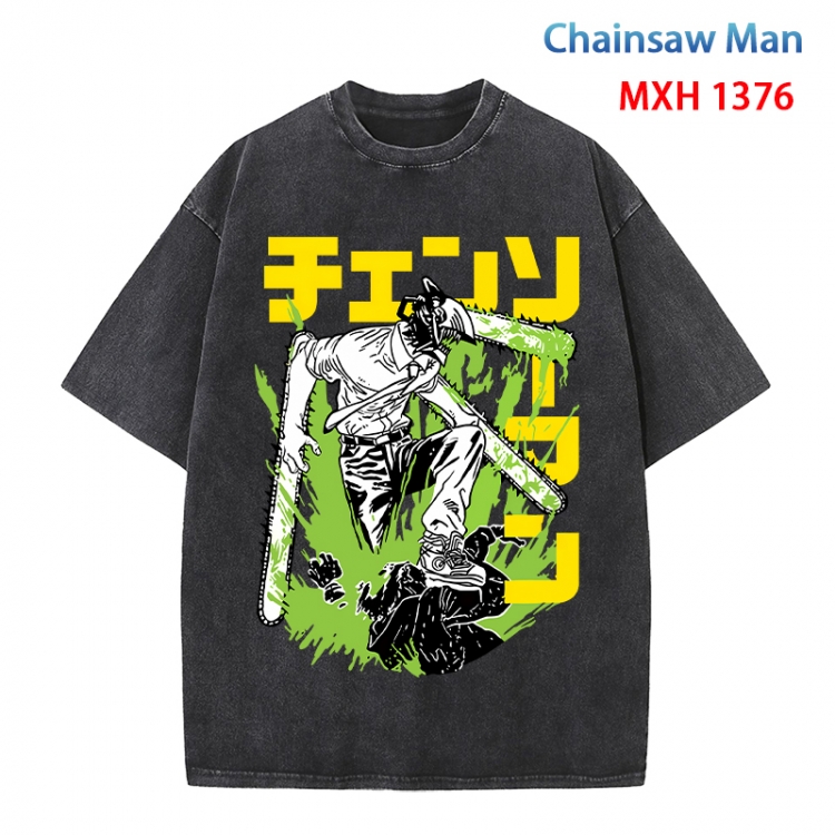 Chainsaw man Anime peripheral pure cotton washed and worn T-shirt from S to 4XL MXH 1376