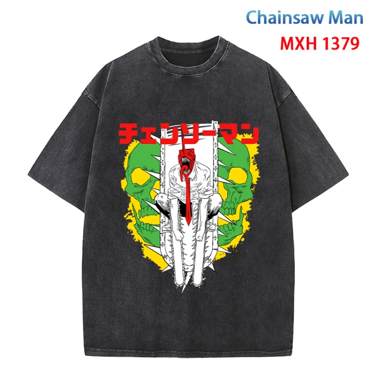 Chainsaw man Anime peripheral pure cotton washed and worn T-shirt from S to 4XL  MXH 1379