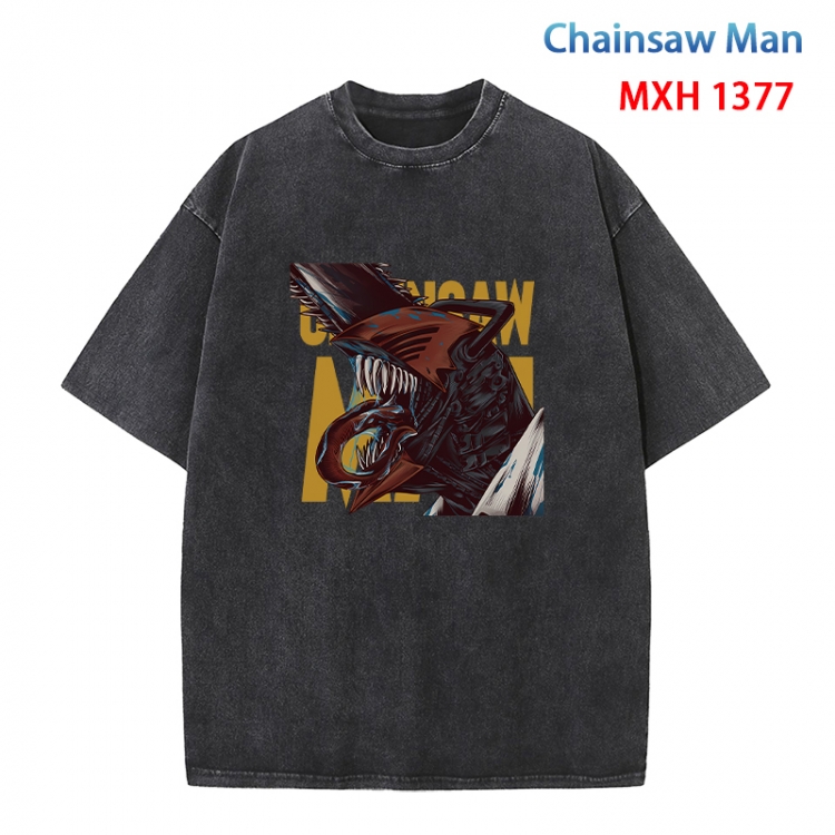 Chainsaw man Anime peripheral pure cotton washed and worn T-shirt from S to 4XL MXH 1377