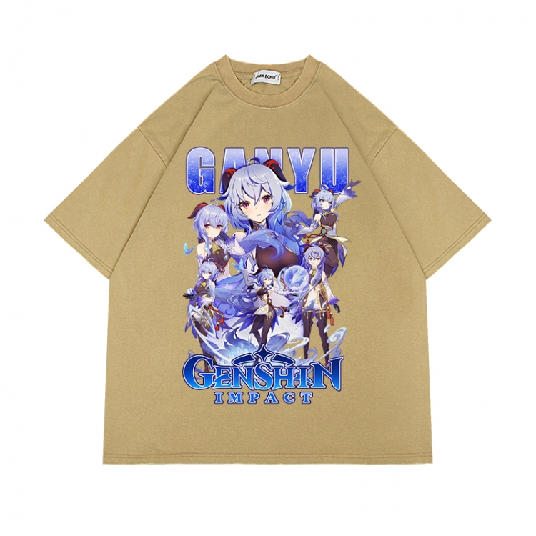 Genshin Impact Anime Surrounding Direct Spray Technology Colorful Wash Short Sleeve T-shirt from S to 2XL