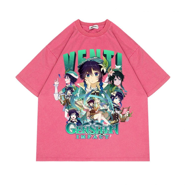 Genshin Impact Anime Surrounding Direct Spray Technology Colorful Wash Short Sleeve T-shirt from S to 2XL