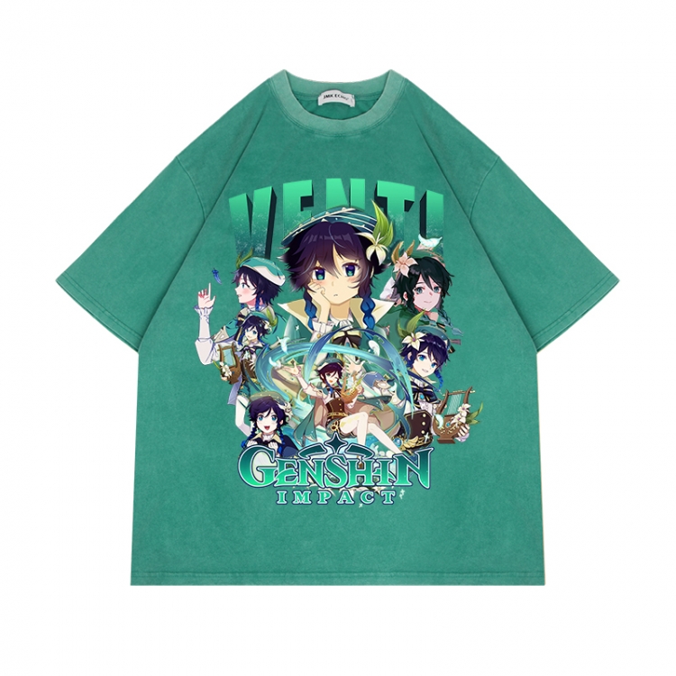 Genshin Impact Anime Surrounding Direct Spray Technology Colorful Wash Short Sleeve T-shirt from S to 2XL