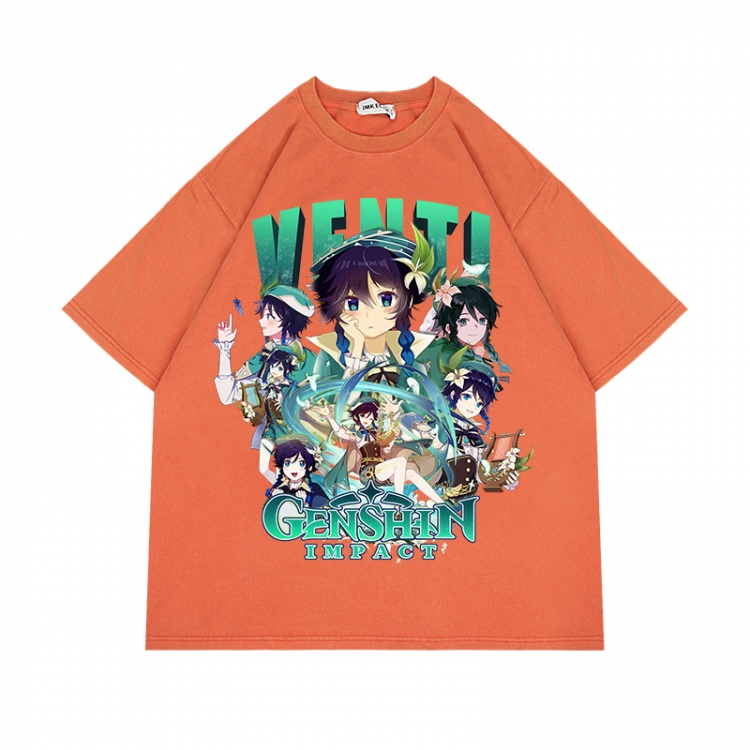 Genshin Impact Anime Surrounding Direct Spray Technology Colorful Wash Short Sleeve T-shirt from S to 2XL