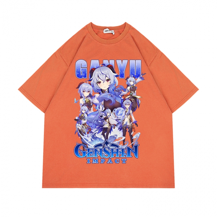 Genshin Impact Anime Surrounding Direct Spray Technology Colorful Wash Short Sleeve T-shirt from S to 2XL