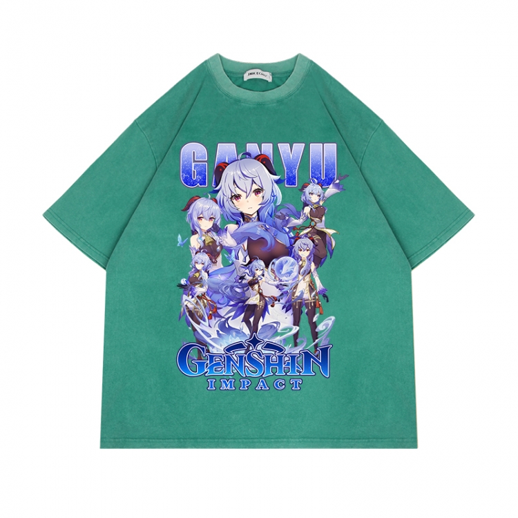 Genshin Impact Anime Surrounding Direct Spray Technology Colorful Wash Short Sleeve T-shirt from S to 2XL