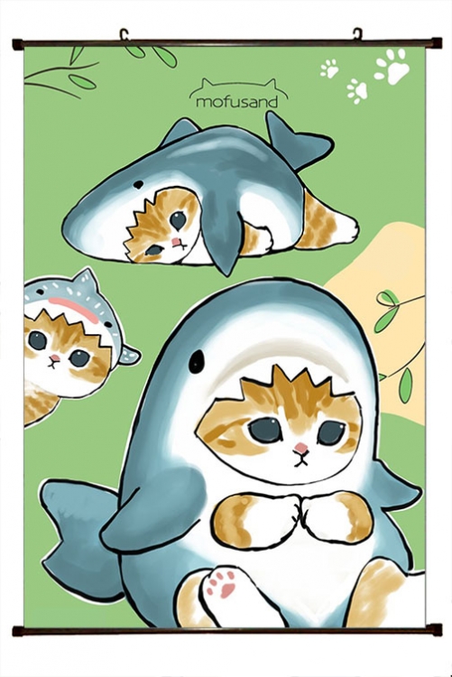 SharkCat  Anime black Plastic rod Cloth painting Wall Scroll 60X90CM S4-50