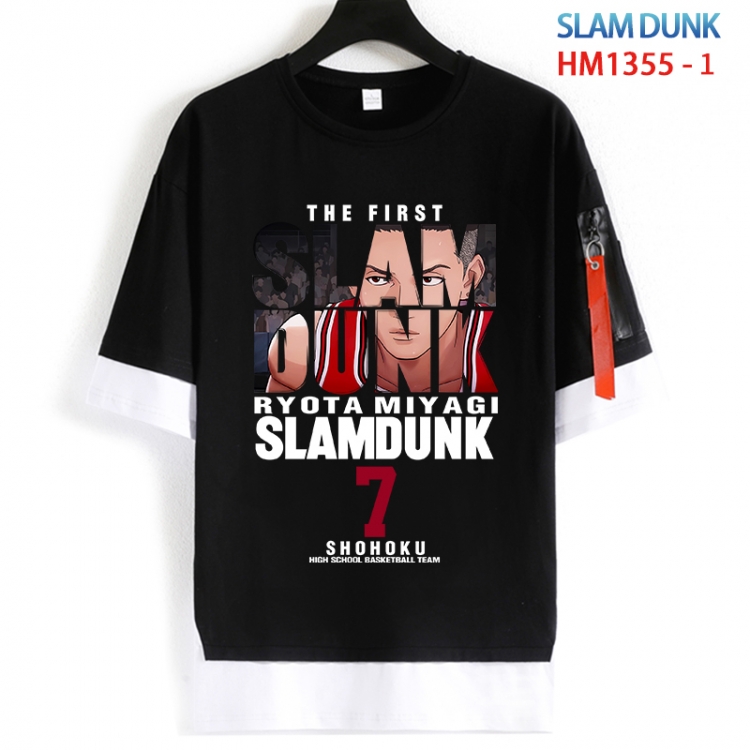 Slam Dunk Cotton Crew Neck Fake Two-Piece Short Sleeve T-Shirt from S to 4XL HM 1355 1