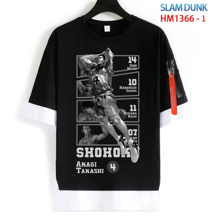 Slam Dunk Cotton Crew Neck Fake Two-Piece Short Sleeve T-Shirt from S to 4XL  HM 1366 1