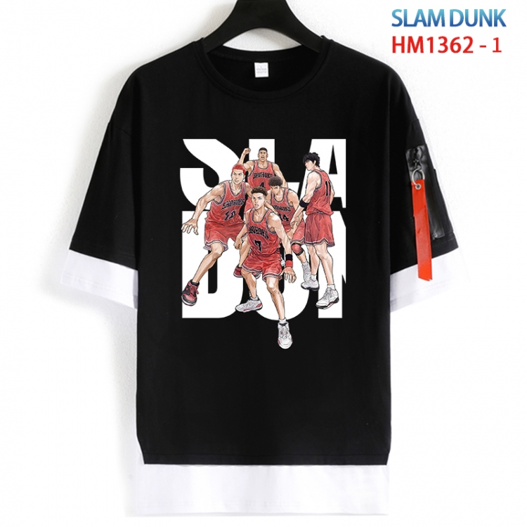 Slam Dunk Cotton Crew Neck Fake Two-Piece Short Sleeve T-Shirt from S to 4XL  HM 1362 1