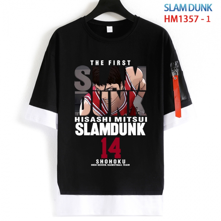 Slam Dunk Cotton Crew Neck Fake Two-Piece Short Sleeve T-Shirt from S to 4XL  HM 1357 1
