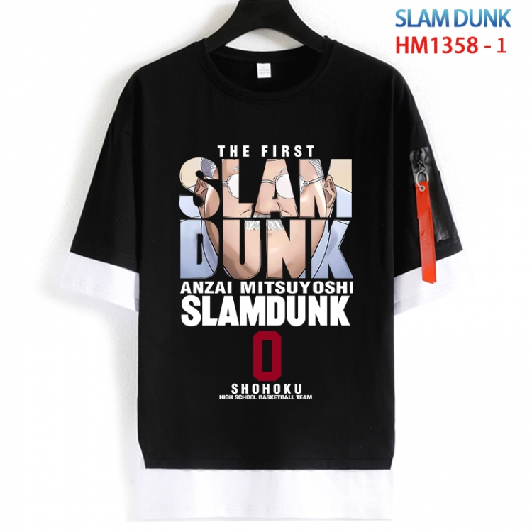Slam Dunk Cotton Crew Neck Fake Two-Piece Short Sleeve T-Shirt from S to 4XL  HM 1358 1