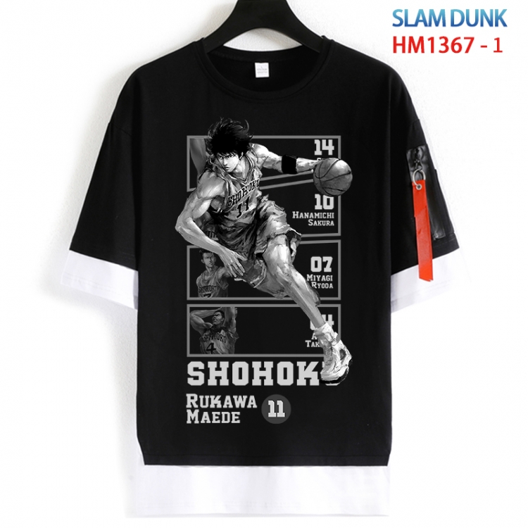 Slam Dunk Cotton Crew Neck Fake Two-Piece Short Sleeve T-Shirt from S to 4XL HM 1367 1