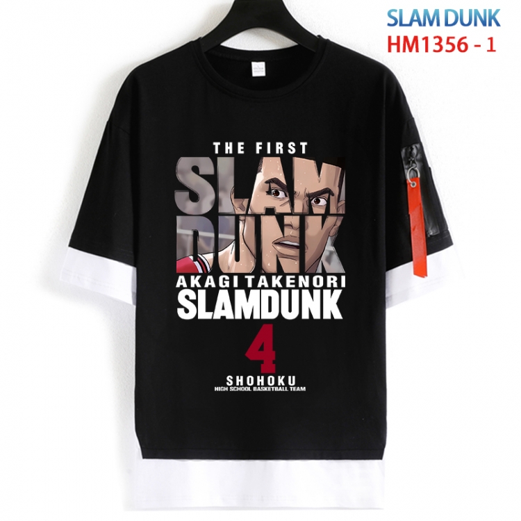 Slam Dunk Cotton Crew Neck Fake Two-Piece Short Sleeve T-Shirt from S to 4XL HM 1356 1