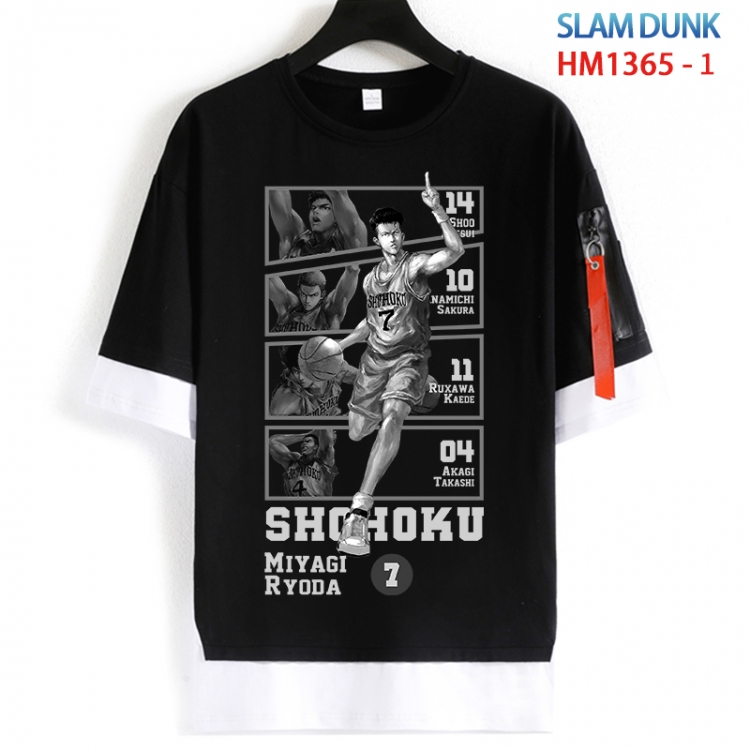 Slam Dunk Cotton Crew Neck Fake Two-Piece Short Sleeve T-Shirt from S to 4XL HM 1365 1