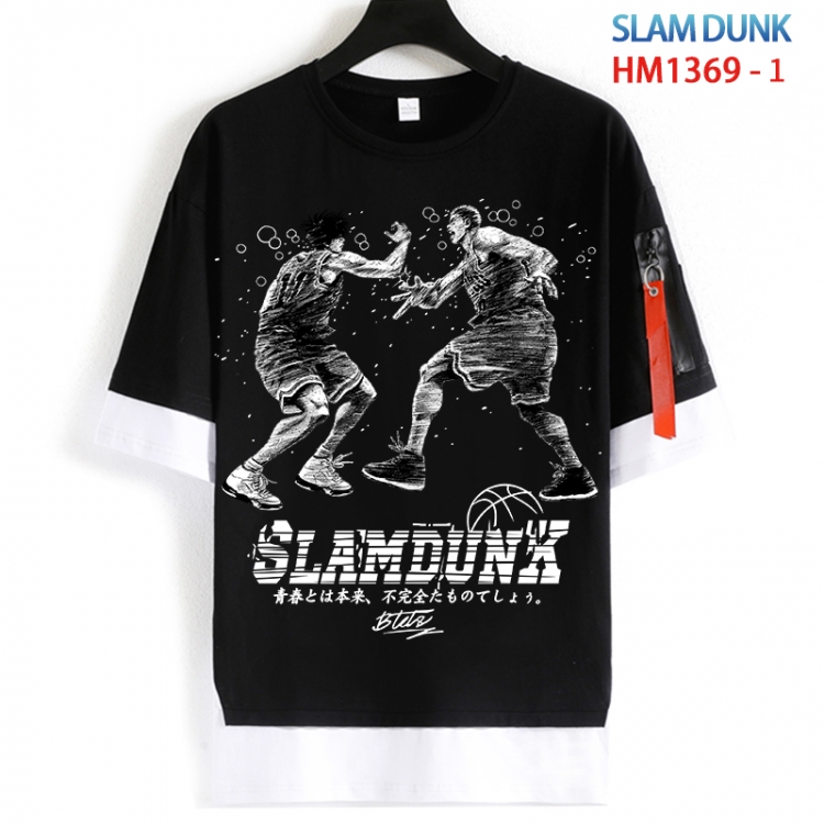 Slam Dunk Cotton Crew Neck Fake Two-Piece Short Sleeve T-Shirt from S to 4XL HM 1369 1