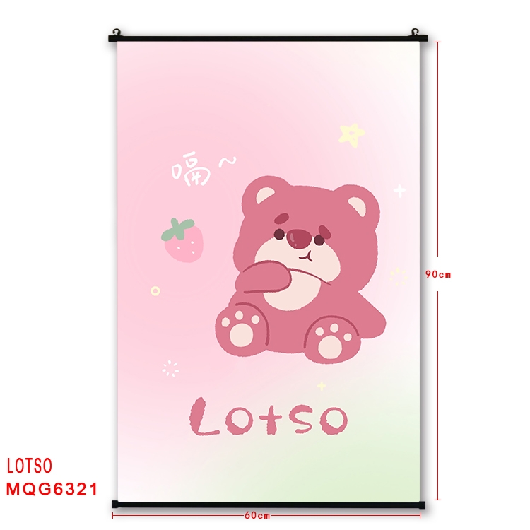 Strawberry Bear cartoon black Plastic rod Cloth painting Wall Scroll 60X90CM MQG-6321