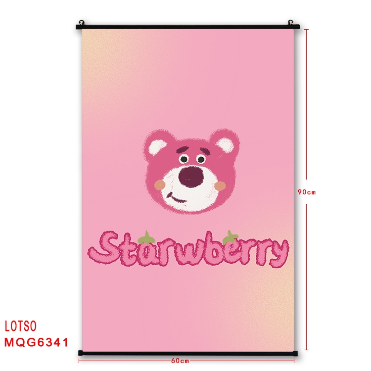 Strawberry Bear cartoon black Plastic rod Cloth painting Wall Scroll 60X90CM  MQG-6341