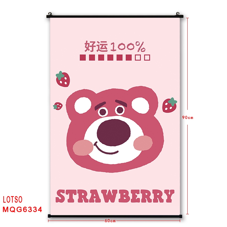 Strawberry Bear cartoon black Plastic rod Cloth painting Wall Scroll 60X90CM MQG-6334