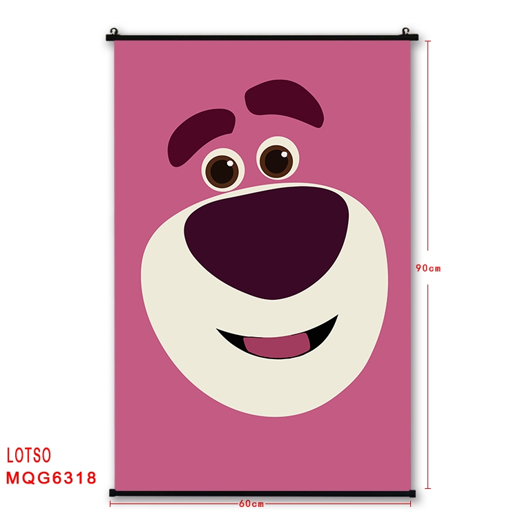 Strawberry Bear cartoon black Plastic rod Cloth painting Wall Scroll 60X90CM MQG-6318