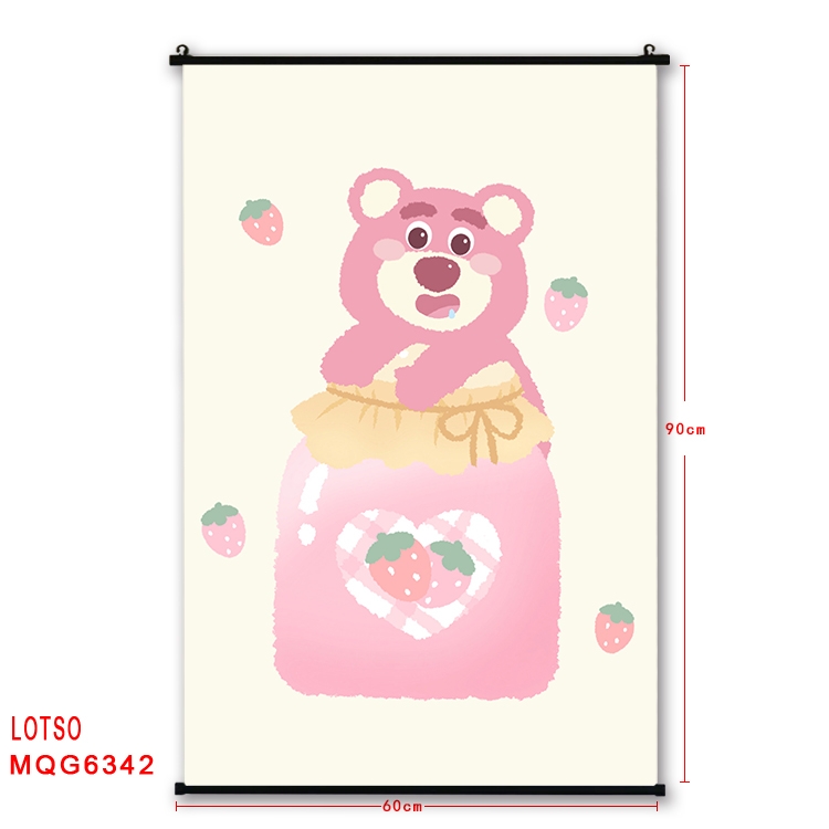 Strawberry Bear cartoon black Plastic rod Cloth painting Wall Scroll 60X90CM MQG-6342