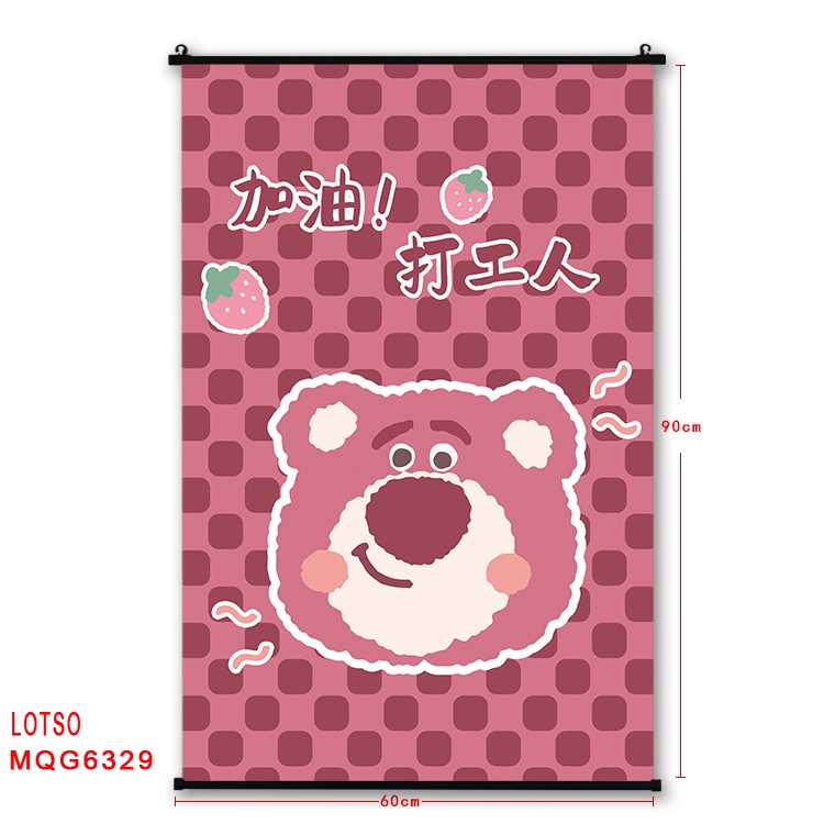 Strawberry Bear cartoon black Plastic rod Cloth painting Wall Scroll 60X90CM  MQG-6329