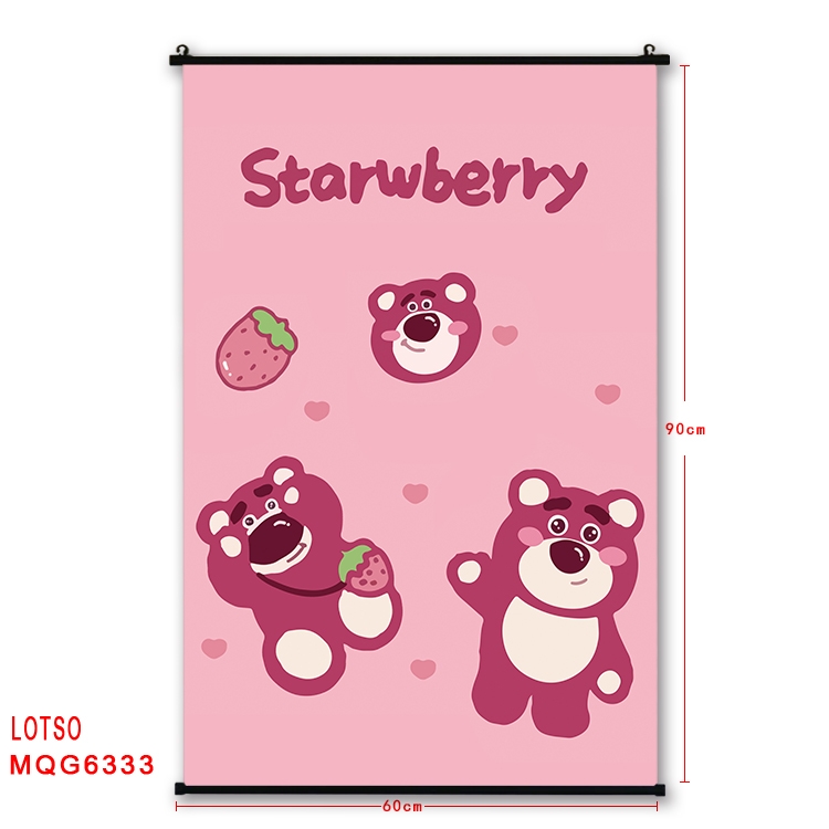 Strawberry Bear cartoon black Plastic rod Cloth painting Wall Scroll 60X90CM  MQG-6333