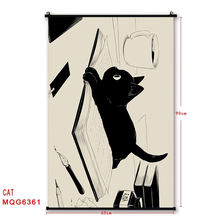 cat cartoon black Plastic rod Cloth painting Wall Scroll 60X90CM MQG-6361