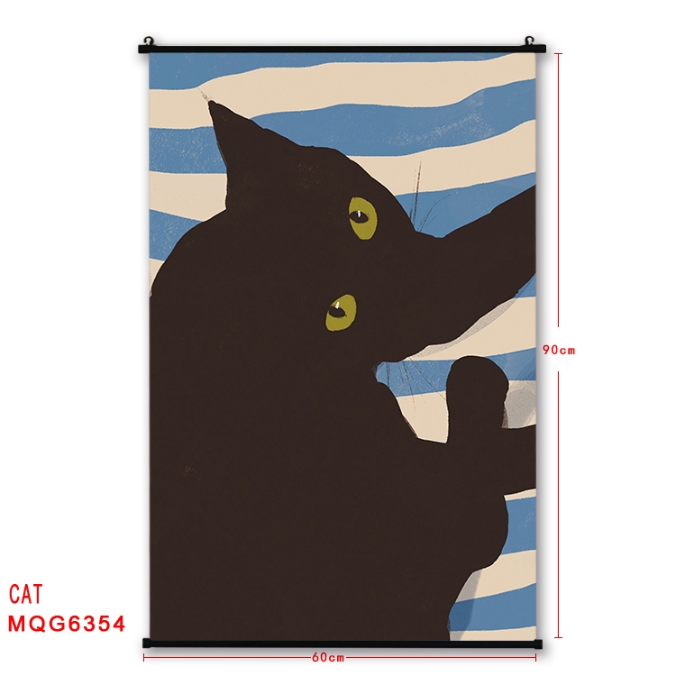 cat cartoon black Plastic rod Cloth painting Wall Scroll 60X90CM MQG-6354