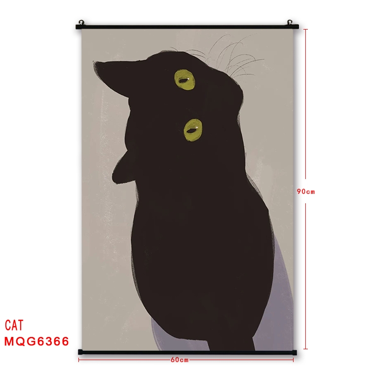 cat cartoon black Plastic rod Cloth painting Wall Scroll 60X90CM MQG-6366