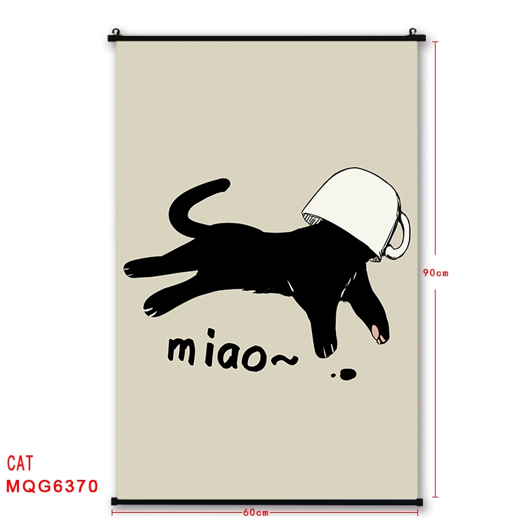 cat cartoon black Plastic rod Cloth painting Wall Scroll 60X90CM  MQG-6370