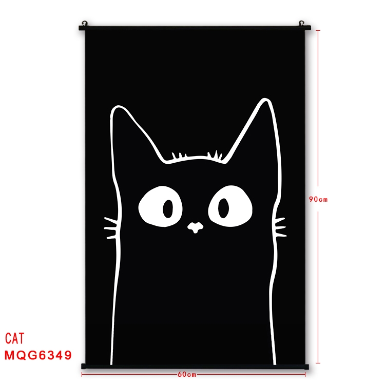 cat cartoon black Plastic rod Cloth painting Wall Scroll 60X90CM MQG-6349