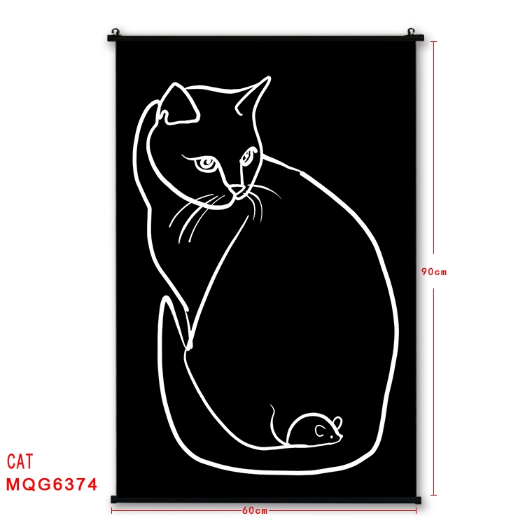 cat cartoon black Plastic rod Cloth painting Wall Scroll 60X90CM MQG-6374