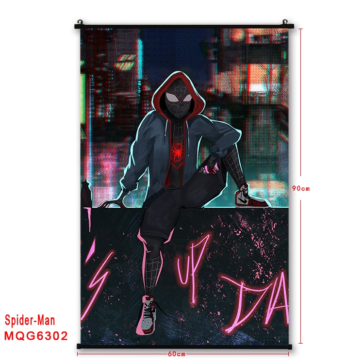 Spiderman Anime black Plastic rod Cloth painting Wall Scroll 60X90CM MQG-6302