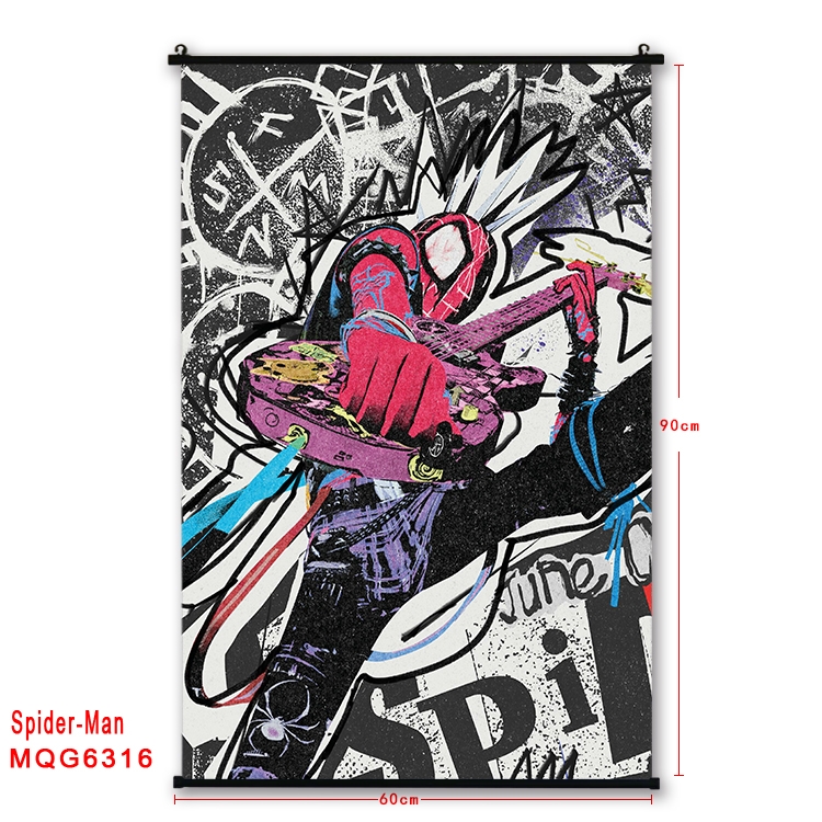 Spiderman Anime black Plastic rod Cloth painting Wall Scroll 60X90CM MQG-6316