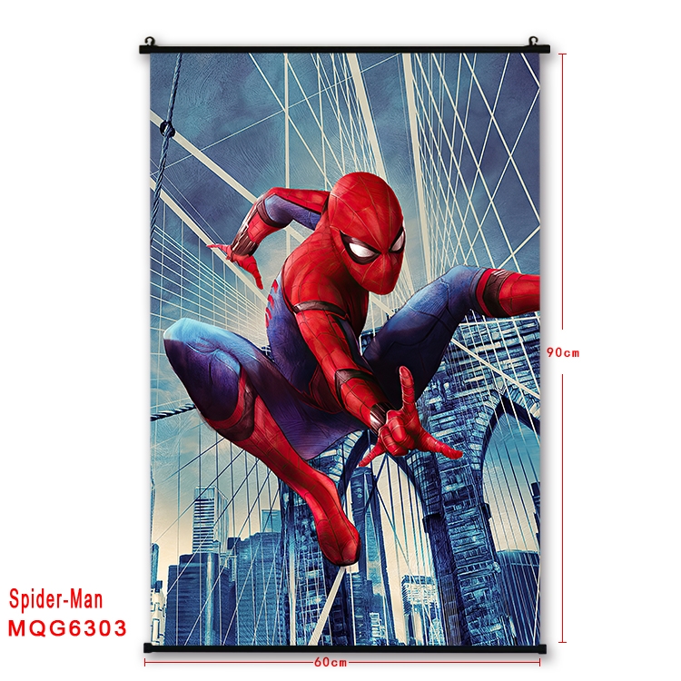 Spiderman Anime black Plastic rod Cloth painting Wall Scroll 60X90CM MQG-6303