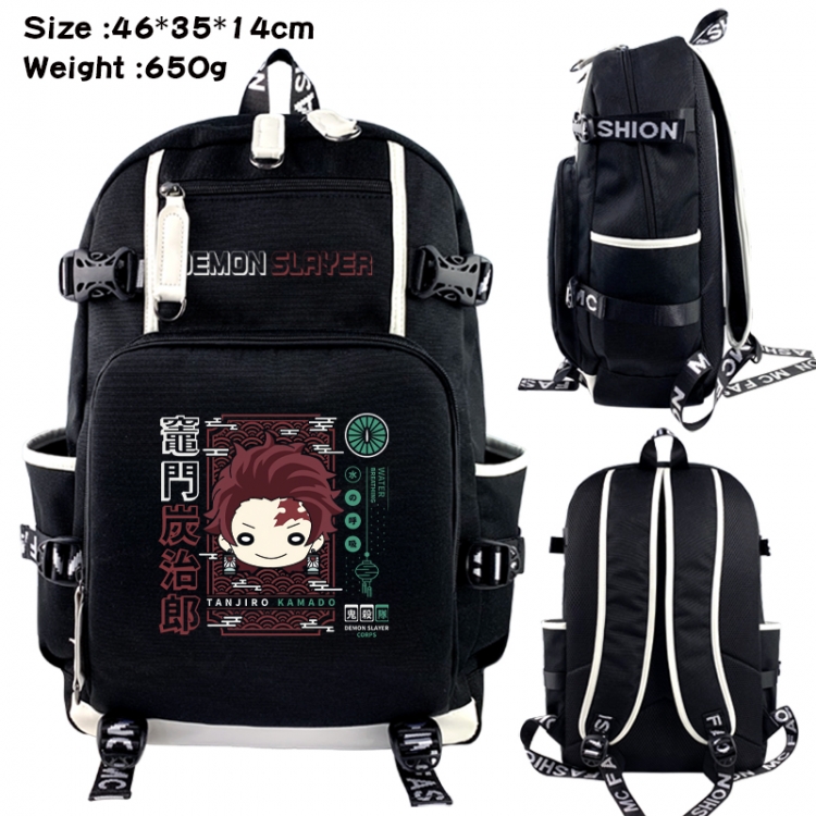 Demon Slayer Kimets Data USB backpack Cartoon printed student backpack 46X35X14CM