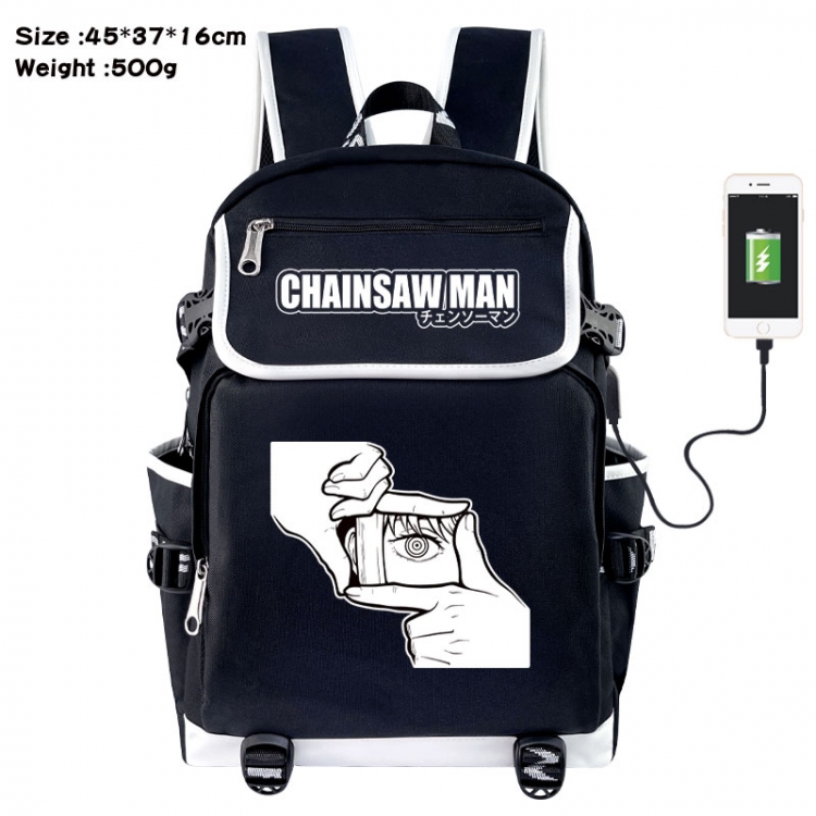 Chainsaw man Anime Flip Data Cable USB Backpack School Bag 45X37X16CM