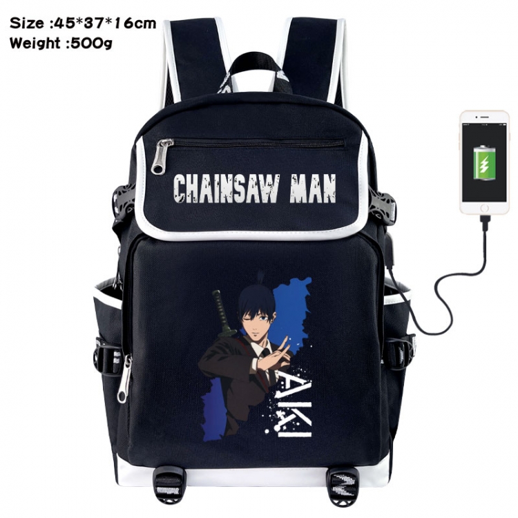 Chainsaw man Anime Flip Data Cable USB Backpack School Bag 45X37X16CM