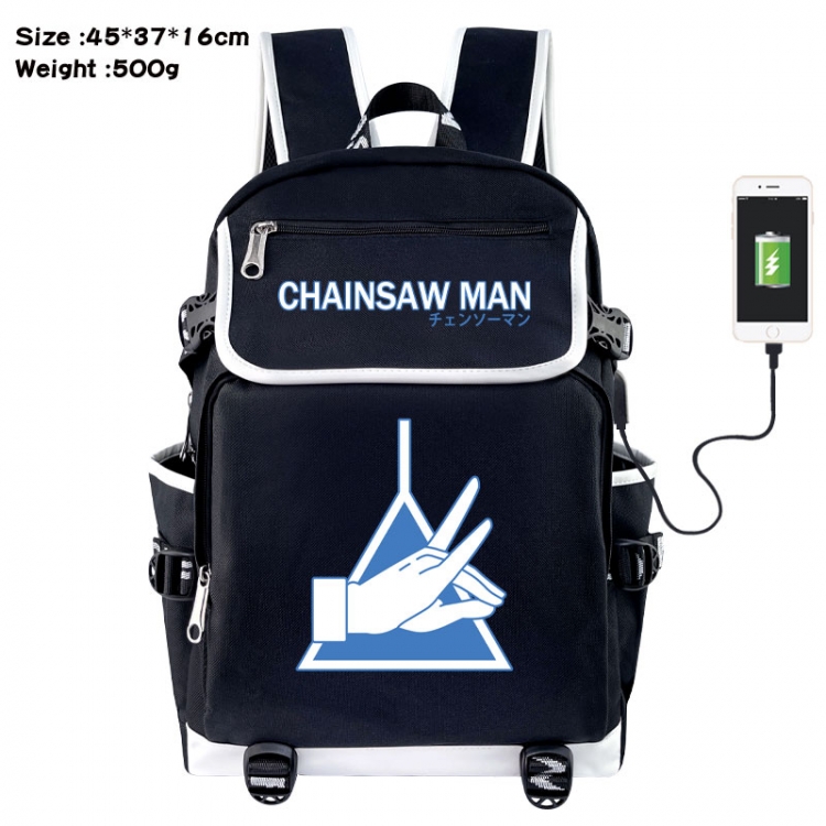 Chainsaw man Anime Flip Data Cable USB Backpack School Bag 45X37X16CM