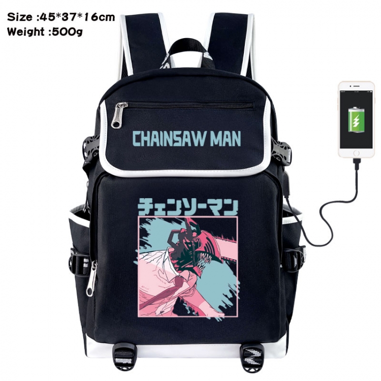 Chainsaw man Anime Flip Data Cable USB Backpack School Bag 45X37X16CM