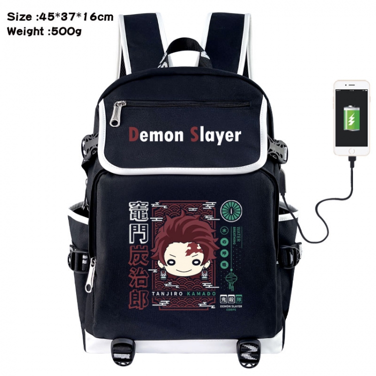 Demon Slayer Kimets Anime Flip Data Cable USB Backpack School Bag 45X37X16CM