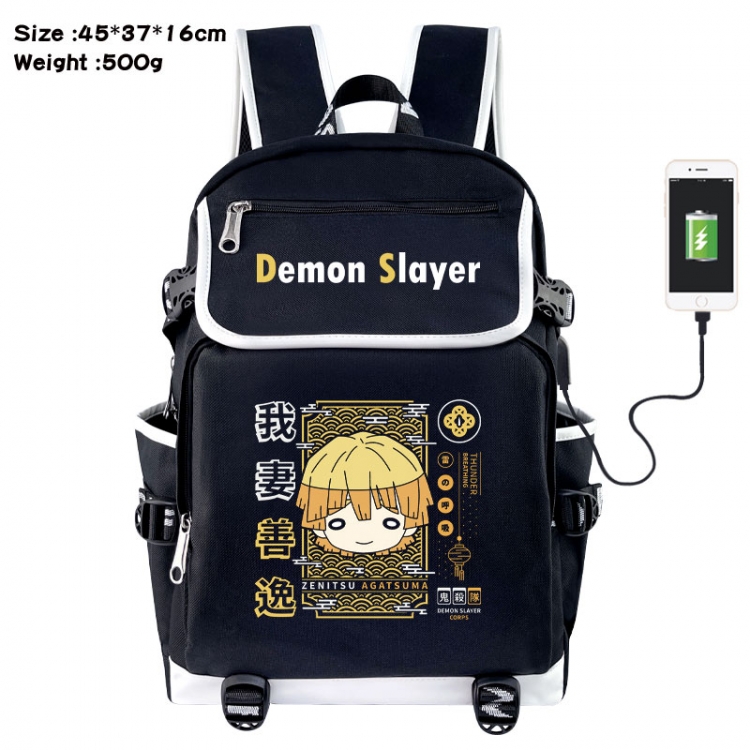 Demon Slayer Kimets Anime Flip Data Cable USB Backpack School Bag 45X37X16CM